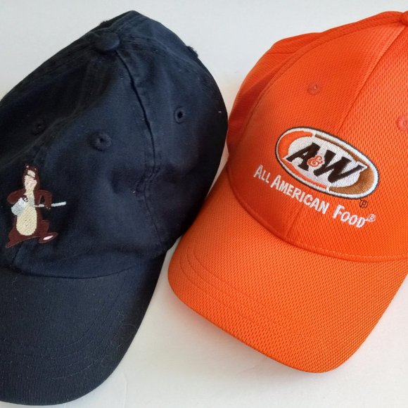 A&W Rootbeer Embroidered Hats EUC Set Of 2 Orange Black - Picture 9 of 12